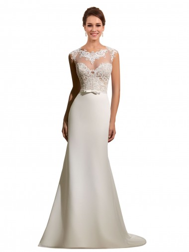 Vendeurs de Ivoire Fourreau Illusion Mousseline Dentelle Robes de mariée