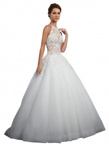 Vendeurs de Ivoire Princesse Col Haut Tulle Dentelle Robes de mariée