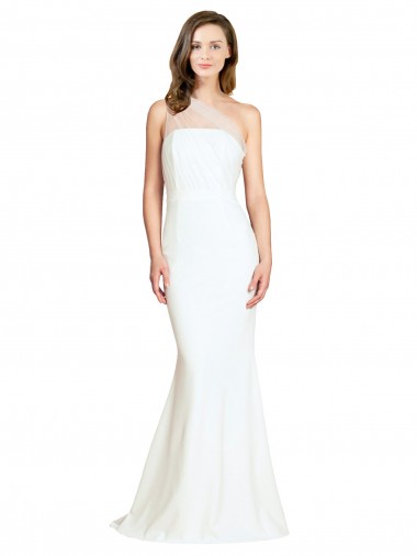 Vendeurs de Ivoire Sirène Balayage train Crêpe Stretch Tulle Longue Formelles Robes demoiselle d'honneur / Robes de soirée