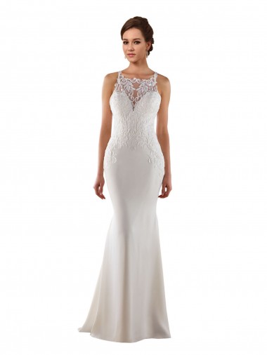 Vendeurs de Ivoire Sirène Balayage train Dentelle Crêpe Stretch Robes de mariée