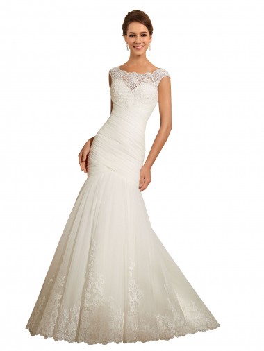 Vendeurs de Ivoire Sirène Bateau Tulle Dentelle Robes de mariée