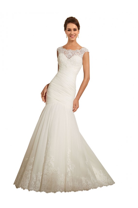 Vendeurs de Ivoire Sirène Bateau Tulle Dentelle Robes de mariée