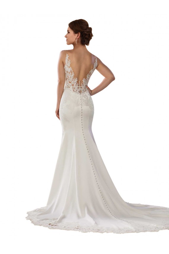 Vendeurs de Ivoire Sirène Col V Dentelle Crêpe Stretch Robes de mariée