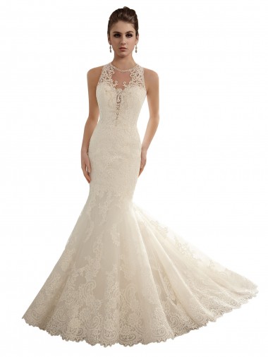 Vendeurs de Ivoire Sirène Illusion Dentelle Robes de mariée