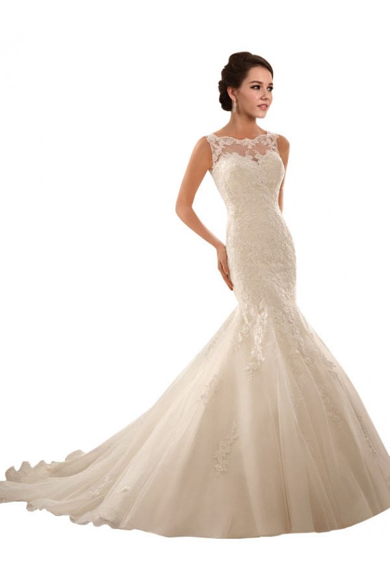 Vendeurs de Ivoire Sirène Illusion Tulle Dentelle Robes de mariée
