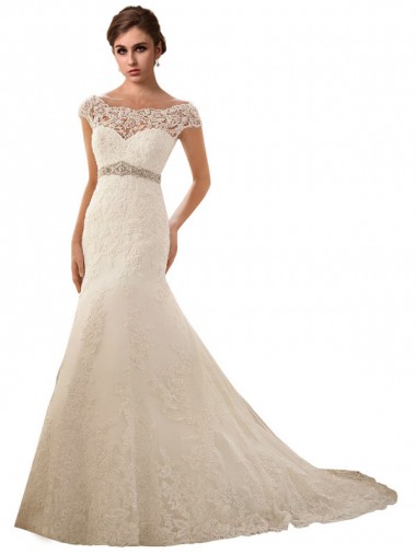 Vendeurs de Ivoire Sirène Illusion Tulle Dentelle Robes de mariée