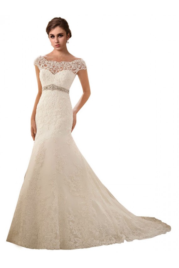 Vendeurs de Ivoire Sirène Illusion Tulle Dentelle Robes de mariée