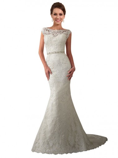 Vendeurs de Ivoire Sirène Illusion Tulle Dentelle Robes de mariée
