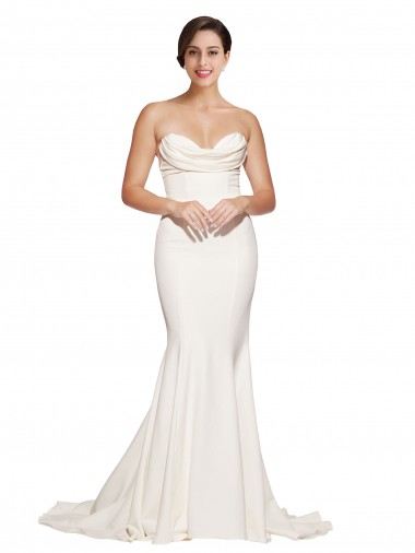 Vendeurs de Ivoire Sirène Sans bretelle Balayage train Satiné Stretch Longue Formelles Robes demoiselle d'honneur / Robes de soirée / Robes de bal