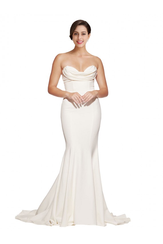 Vendeurs de Ivoire Sirène Sans bretelle Balayage train Satiné Stretch Longue Formelles Robes demoiselle d'honneur / Robes de soirée / Robes de bal