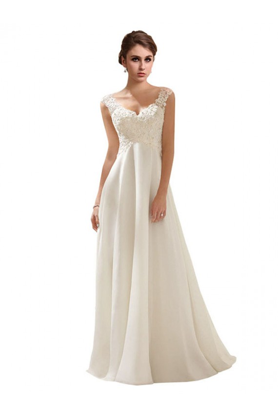 Vendeurs de Ivoire Trapèze Col V Balayage train Mousseline Dentelle Robes de mariée