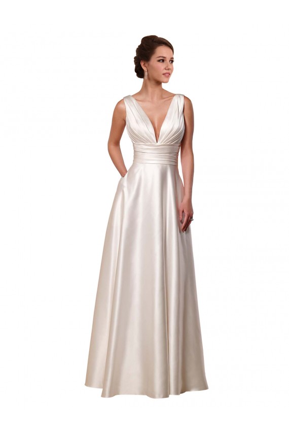 Vendeurs de Ivoire Trapèze Col V Satiné Robes de mariée