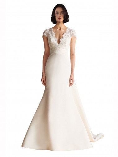 Vendeurs de Ivoire Trapèze Col V Satiné Robes de mariée