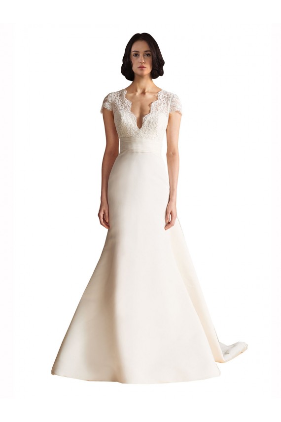 Vendeurs de Ivoire Trapèze Col V Satiné Robes de mariée