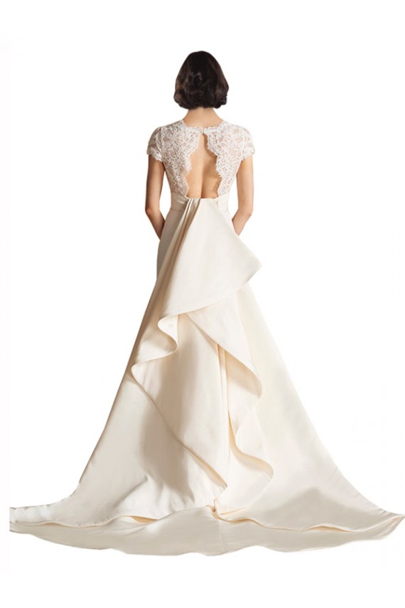 Vendeurs de Ivoire Trapèze Col V Satiné Robes de mariée