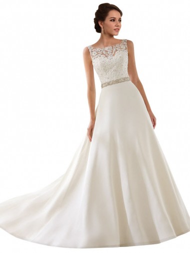 Vendeurs de Ivoire Trapèze Illusion Dentelle Robes de mariée