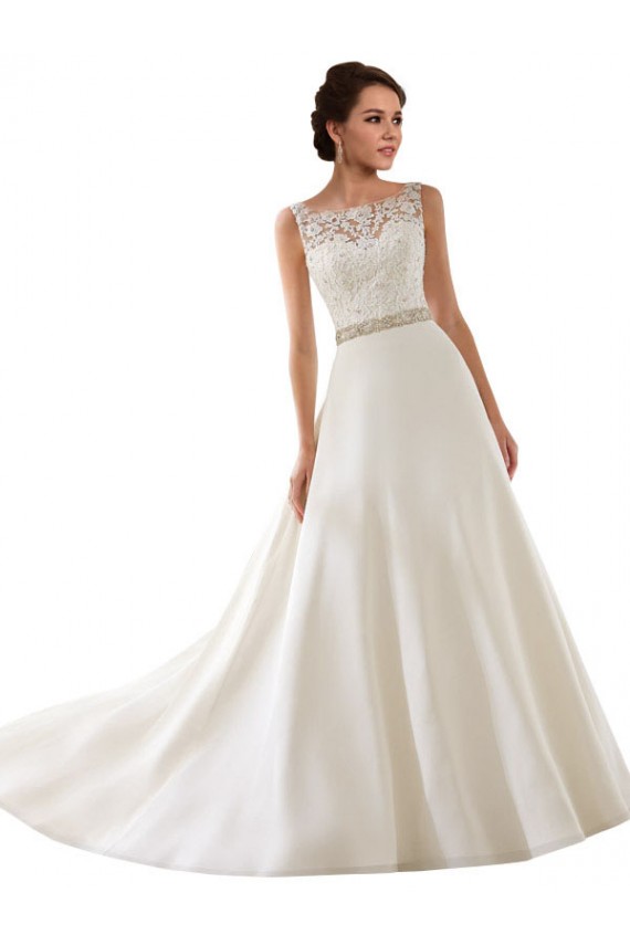 Vendeurs de Ivoire Trapèze Illusion Dentelle Robes de mariée
