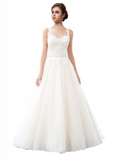 Vendeurs de Ivoire Trapèze Illusion Traîne cathédrale Tulle Dentelle Plage Robes de mariée