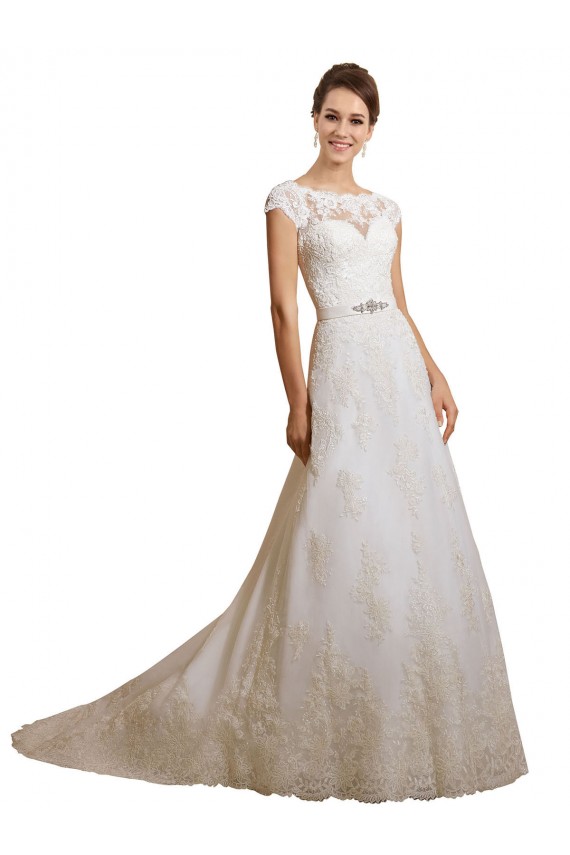 Vendeurs de Ivoire Trapèze Illusion Tulle Dentelle Classique Robes de mariée