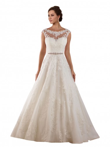 Vendeurs de Ivoire Trapèze Illusion Tulle Dentelle Classique Robes de mariée