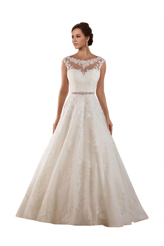 Vendeurs de Ivoire Trapèze Illusion Tulle Dentelle Classique Robes de mariée