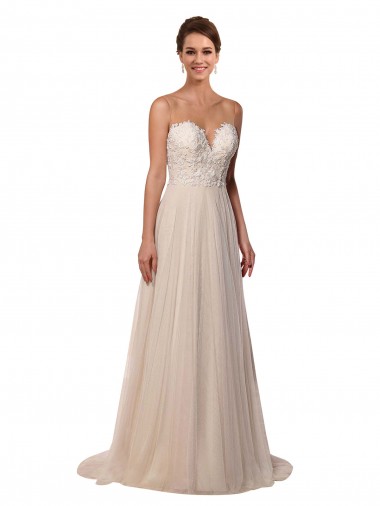 Vendeurs de Ivoire Trapèze Illusion Tulle Dentelle Robes de mariée