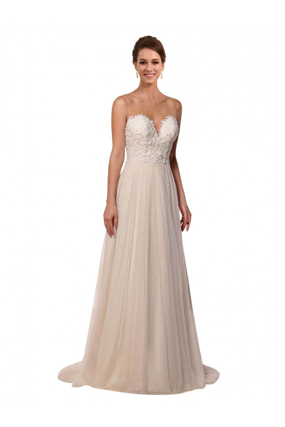 Vendeurs de Ivoire Trapèze Illusion Tulle Dentelle Robes de mariée