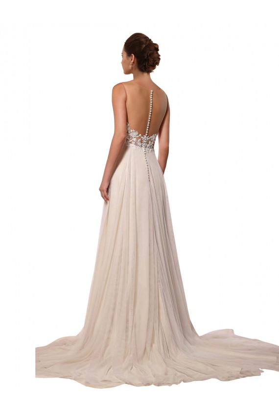 Vendeurs de Ivoire Trapèze Illusion Tulle Dentelle Robes de mariée