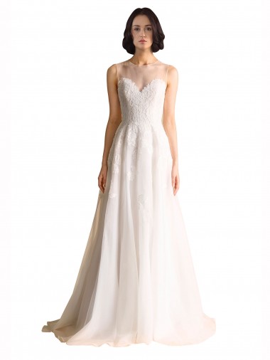 Vendeurs de Ivoire Trapèze Illusion Tulle Robes de mariée