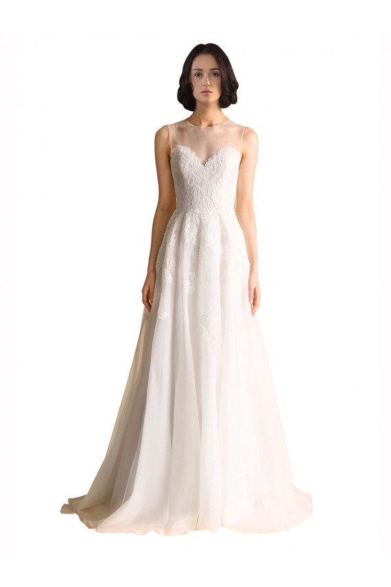 Vendeurs de Ivoire Trapèze Illusion Tulle Robes de mariée