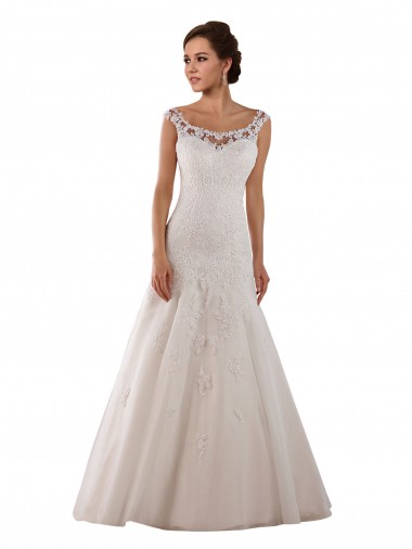 Vendeurs de Ivoire Trapèze Scoop Tulle Robes de mariée