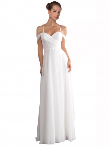 Vendeurs de Ivoire Trapèze Épaule Dénudée Balayage train Mousseline Plage Robes de mariée