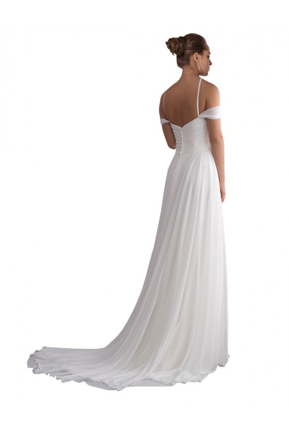 Vendeurs de Ivoire Trapèze Épaule Dénudée Balayage train Mousseline Plage Robes de mariée