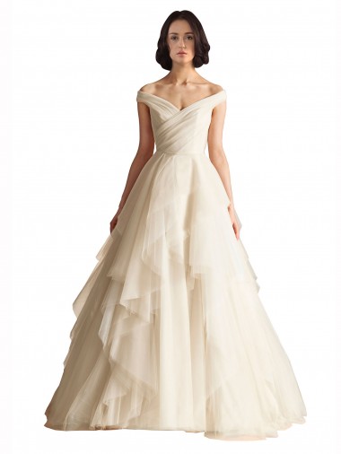 Vendeurs de Ivoire Trapèze Épaule Dénudée Tulle Robes de mariée