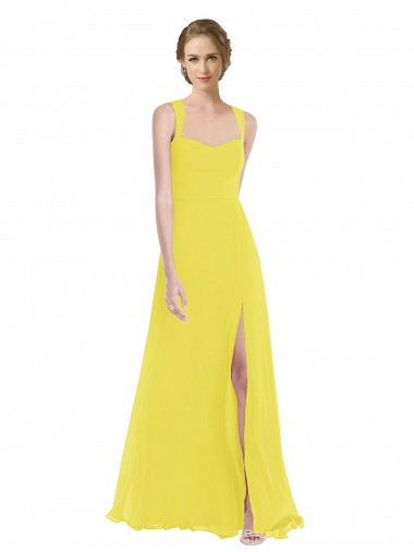 Vendeurs de Jaune Trapèze Bretelles spaghetti Mousseline Longue Robes demoiselle d'honneur