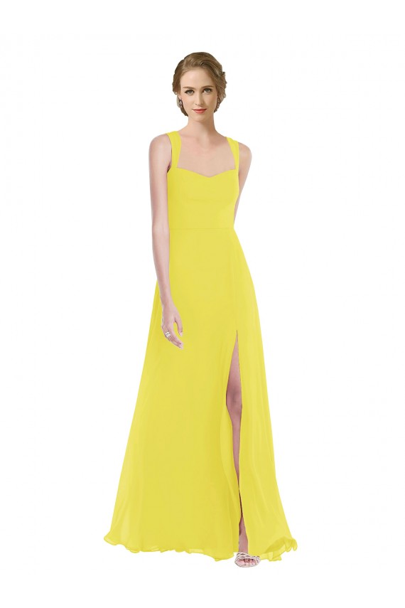 Vendeurs de Jaune Trapèze Bretelles spaghetti Mousseline Longue Robes demoiselle d'honneur