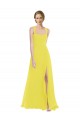Vendeurs de Jaune Trapèze Bretelles spaghetti Mousseline Longue Robes demoiselle d'honneur