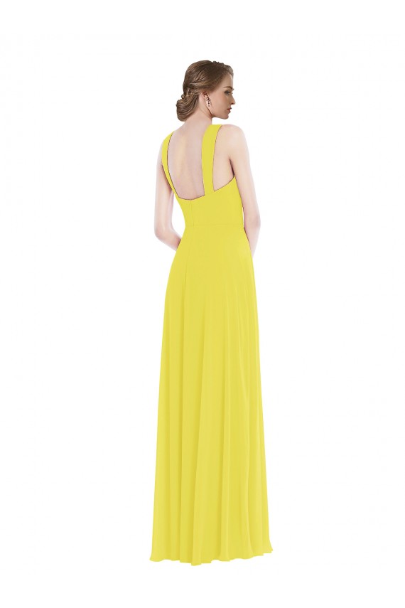 Vendeurs de Jaune Trapèze Bretelles spaghetti Mousseline Longue Robes demoiselle d'honneur