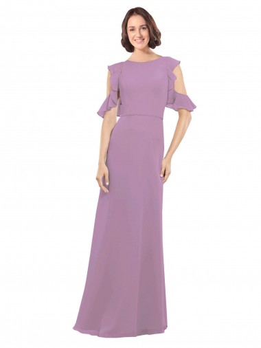 Vendeurs de Lavande foncée Trapèze Col Haut Mousseline Longue Robes demoiselle d'honneur
