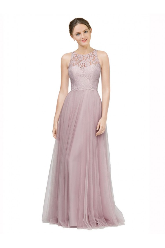 Vendeurs de Light Lilac Trapèze Tulle Dentelle Longue Robes demoiselle d'honneur