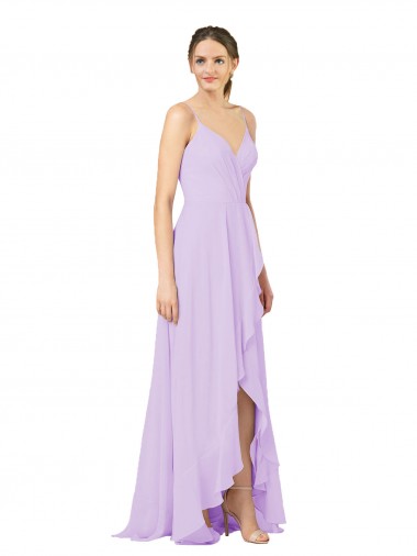 Vendeurs de Lilas Fourreau Col V Mousseline Longue Asymétrique Robes demoiselle d'honneur