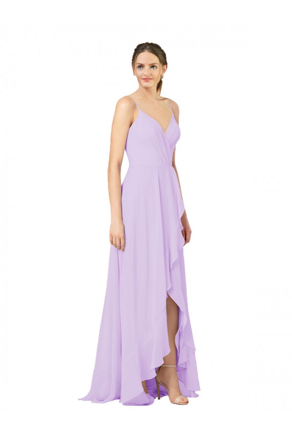 Vendeurs de Lilas Fourreau Col V Mousseline Longue Asymétrique Robes demoiselle d'honneur