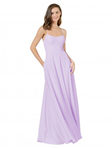 Vendeurs de Lilas Trapèze Bretelles spaghetti Col Carré Mousseline Longue Robes demoiselle d'honneur
