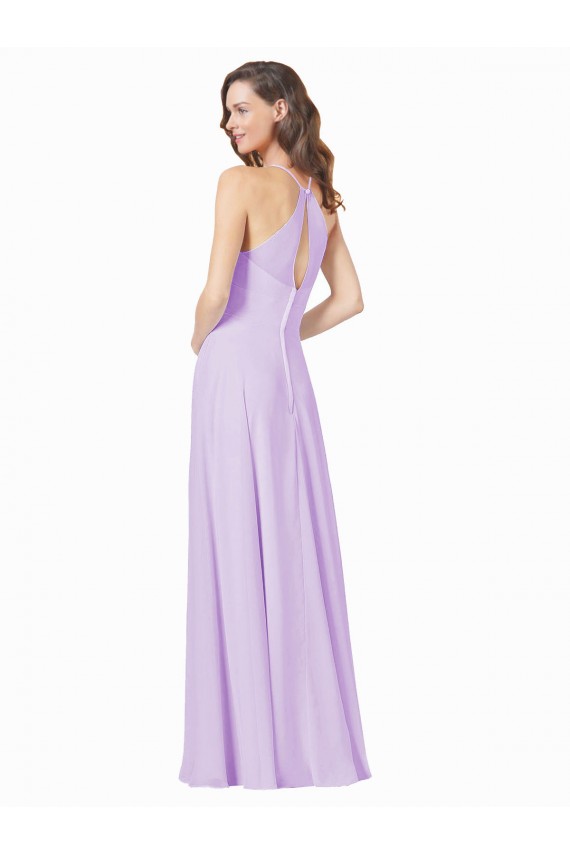 Vendeurs de Lilas Trapèze Bretelles spaghetti Col Carré Mousseline Longue Robes demoiselle d'honneur