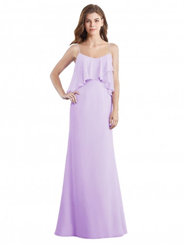 Vendeurs de Lilas Trapèze Bretelles spaghetti Scoop Mousseline Longue Robes demoiselle d'honneur