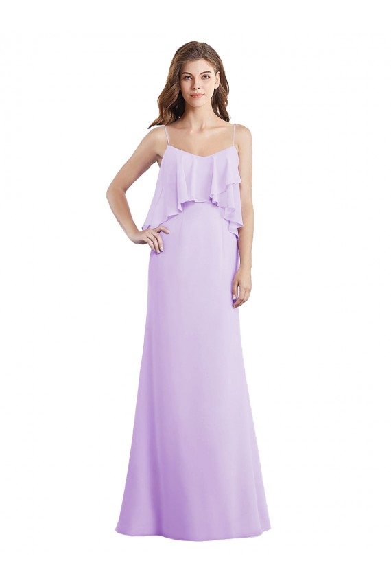 Vendeurs de Lilas Trapèze Bretelles spaghetti Scoop Mousseline Longue Robes demoiselle d'honneur