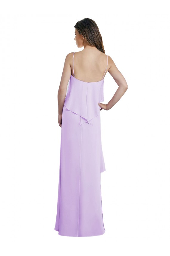 Vendeurs de Lilas Trapèze Bretelles spaghetti Scoop Mousseline Longue Robes demoiselle d'honneur