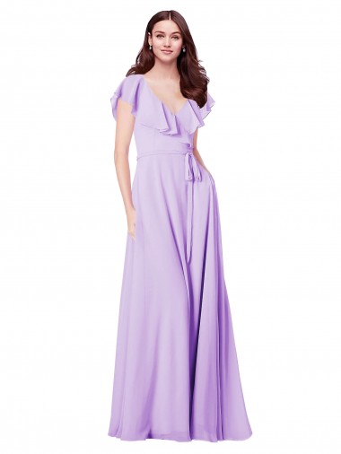 Vendeurs de Lilas Trapèze Col V Mousseline Longue Robes demoiselle d'honneur