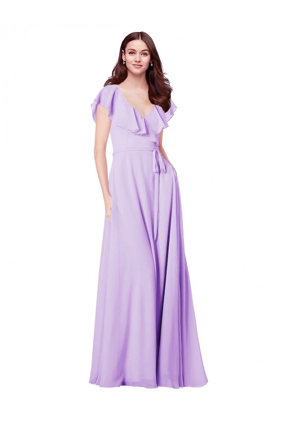 Vendeurs de Lilas Trapèze Col V Mousseline Longue Robes demoiselle d'honneur