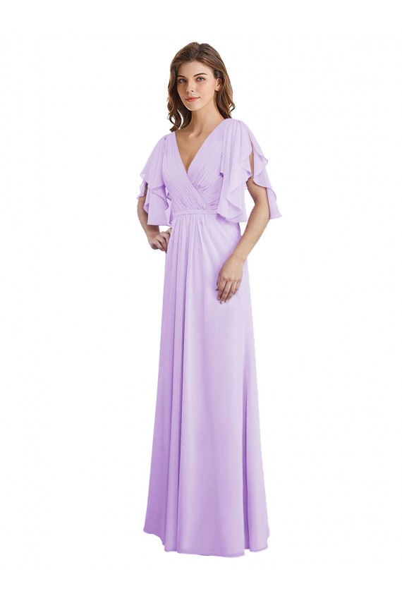 Vendeurs de Lilas Trapèze Col V Mousseline Longue Robes demoiselle d'honneur